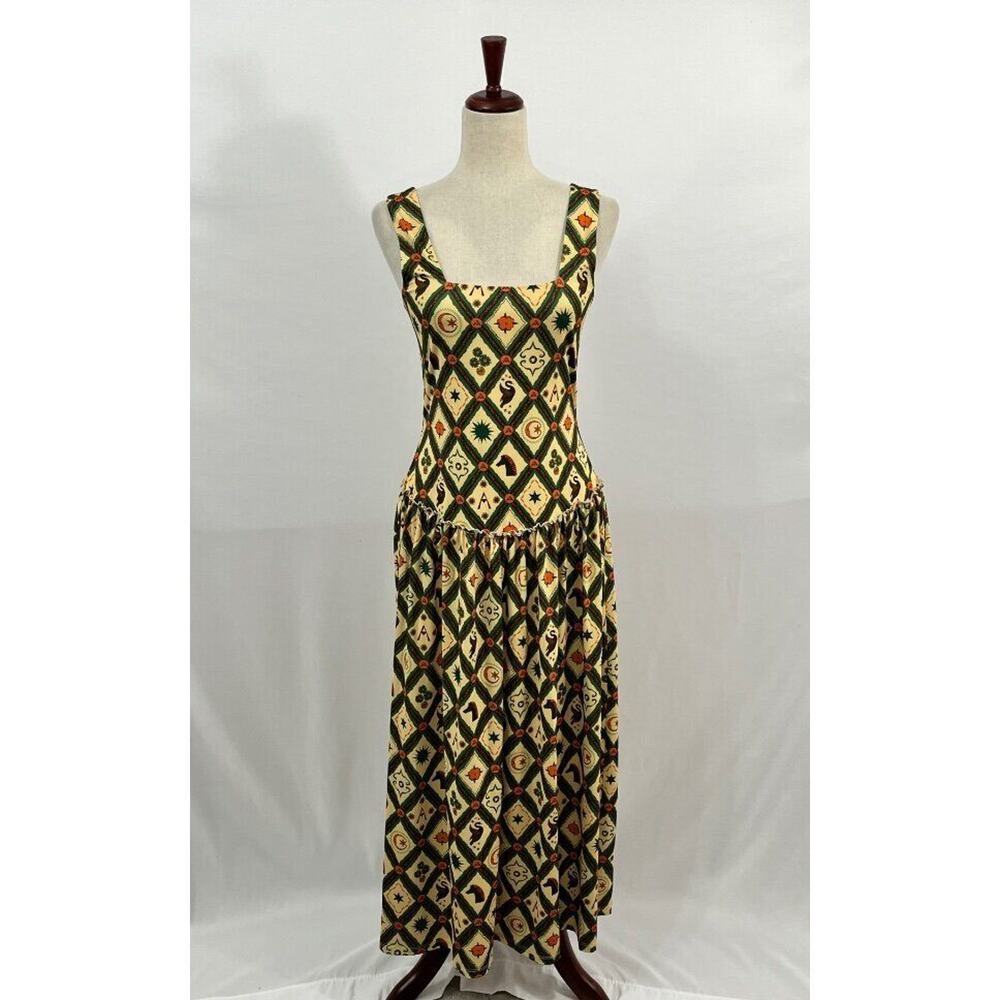 ANIM Sz S Small Sleeveless Jersey Midi Dress Celestial Horse Bird Print Dress
